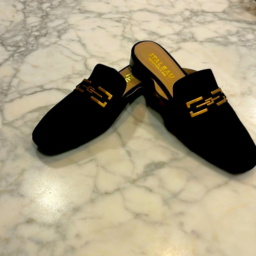 Black suede mules